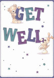 With its cheerful artistry, this get well card brings instant optimism-a warmly illustrated teddy bear and puppy spring from the scene, their tactile, soft fur rendered in rounded, inviting strokes. The bear holds the top of 'GET' while the puppy cradles 'WELL,' the deep indigo and teal letters standing out confidently against a gentle cream background reminiscent of peaceful Noak Hill mornings. Scattered across the design, stars in varying blues and purples glimmer like hopeful wishes drifting over local fields. The emotional warmth present is palpable, inviting the sender and recipient alike to share in a gentle embrace-even at a distance. The artwork's comforting simplicity has the same effect as a skillfully crafted bouquet from Noak Hill Florist: sending not just a visual message but also a healing presence to loved ones. Perfect for anyone on the mend nearby, this card offers both reassurance and a sense of local connection.